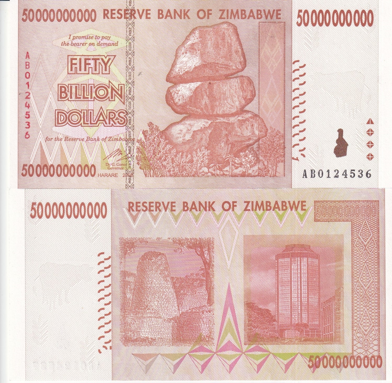 Zimbabwe 50 Billion Dollars 2008 P 87 AUnc