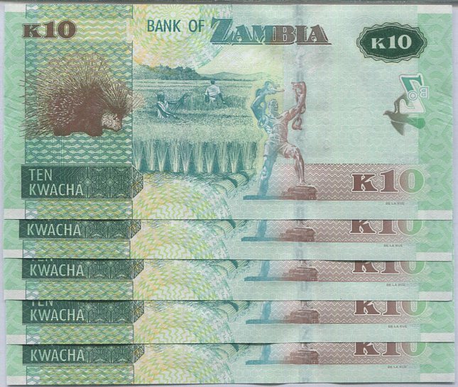 Zambia 10 Kwacha 2020 P 58 UNC Lot 5 PCS