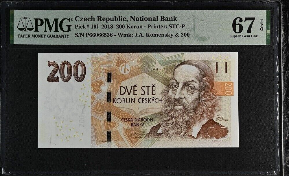 Czech Republic 200 Korun 2018 P 19 f Superb Gem UNC PMG 67 EPQ