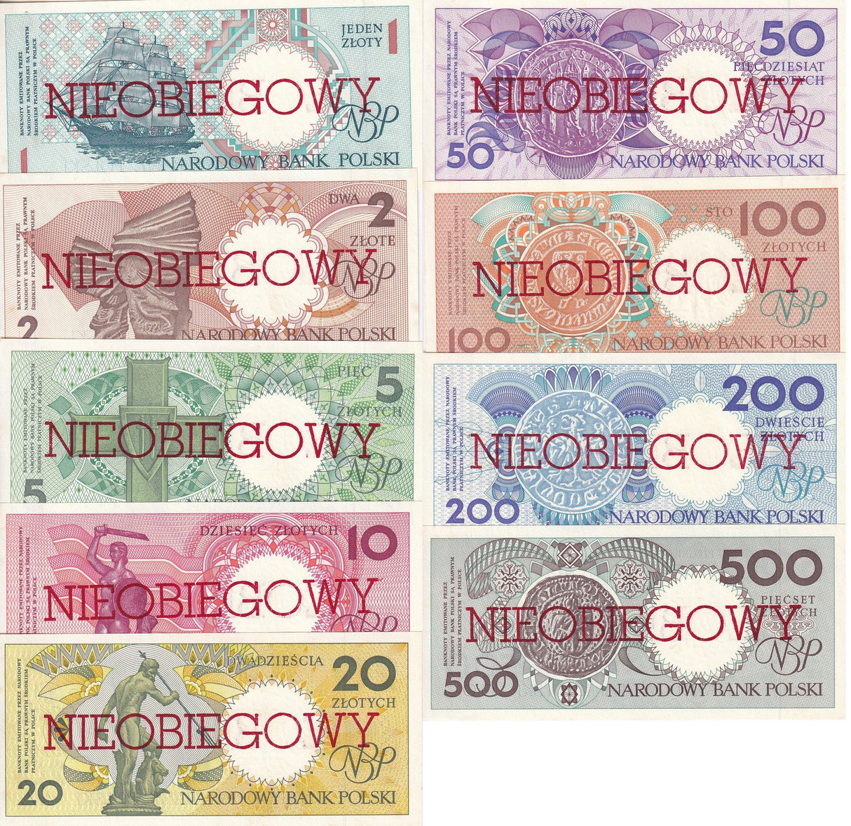 Poland Set 9 UNC Little Tone 1 2 -200 500 ZL 1990 P 164 165-171 172 b Cancelled
