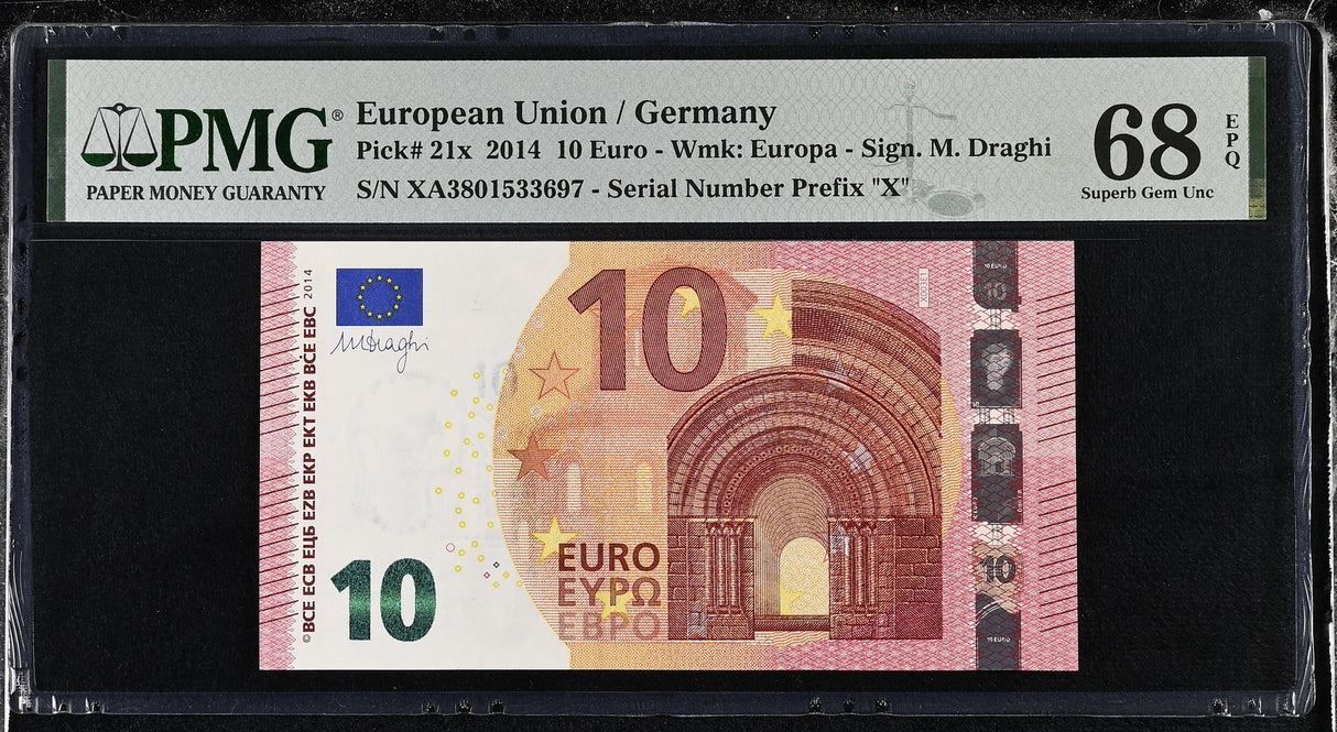 Euro 10 Euro Germany 2014 P 21 x Superb Gem UNC PMG 68 EPQ