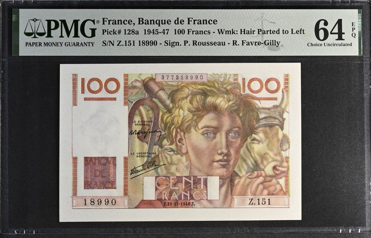 France 100 Francs 1946 P 128 a Choice UNC PMG 64 EPQ