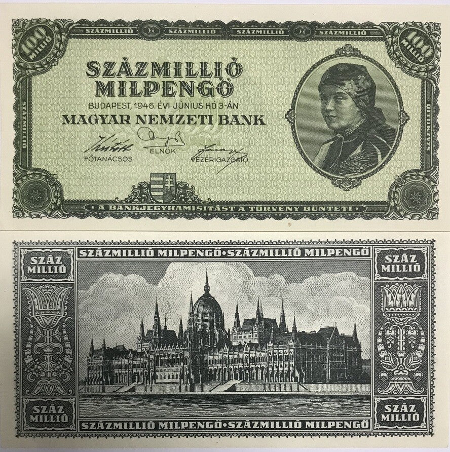 Hungary 100000000 Milpengo 1946 P 130 AUnc