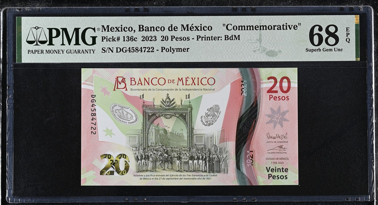 Mexico 20 Pesos 2023 P 136 c Commemorative Superb Gem UNC PMG 68 EPQ