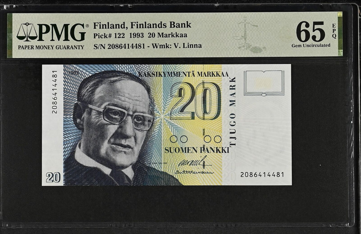 Finland 20 Markkaa 1993 P 122 Gem UNC PMG 65 EPQ