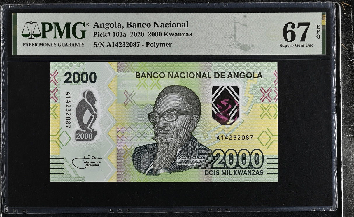 Angola 2000 Kwanzas 2020 P 163 a Polymer Superb Gem UNC PMG 67 EPQ