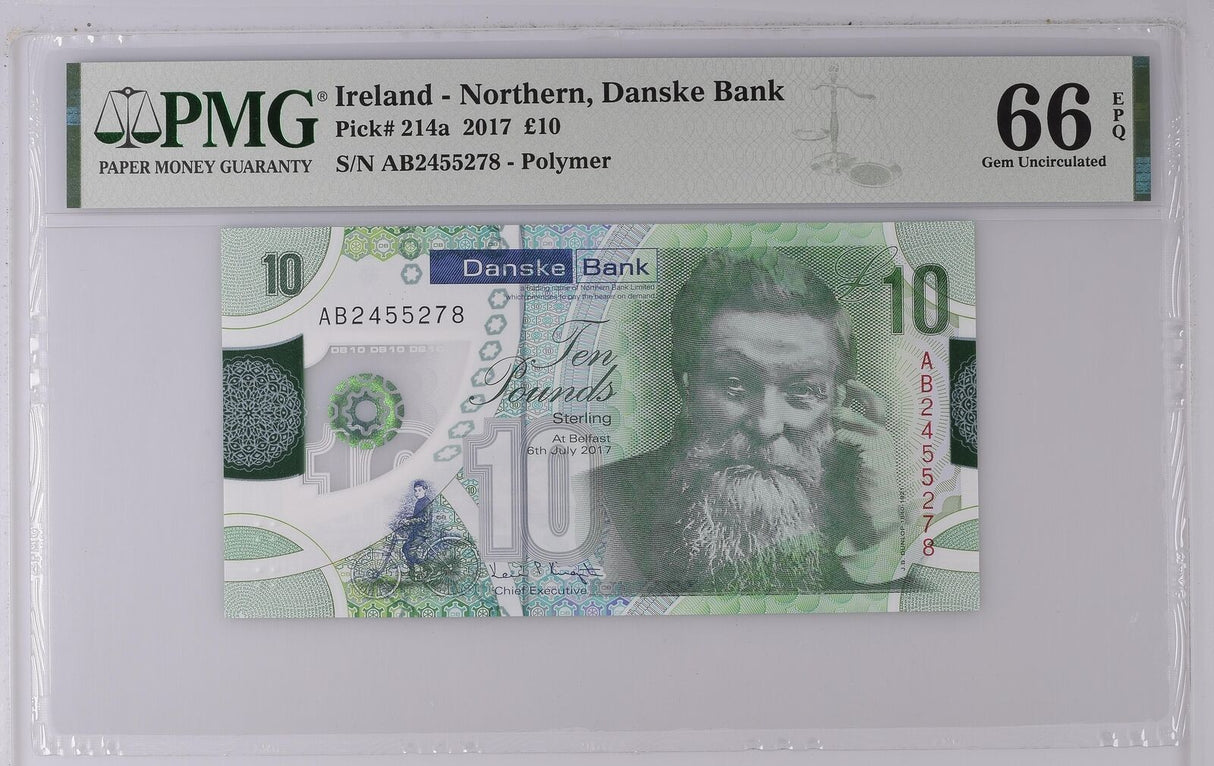 Northern Ireland 10 Pounds 2017 P 214 a Gem UNC PMG 66 EPQ