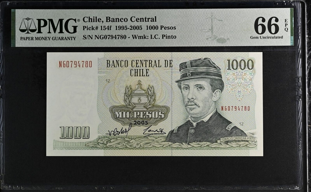 Chile 1000 Pesos 2005 P 154 f Gem UNC PMG 66 EPQ