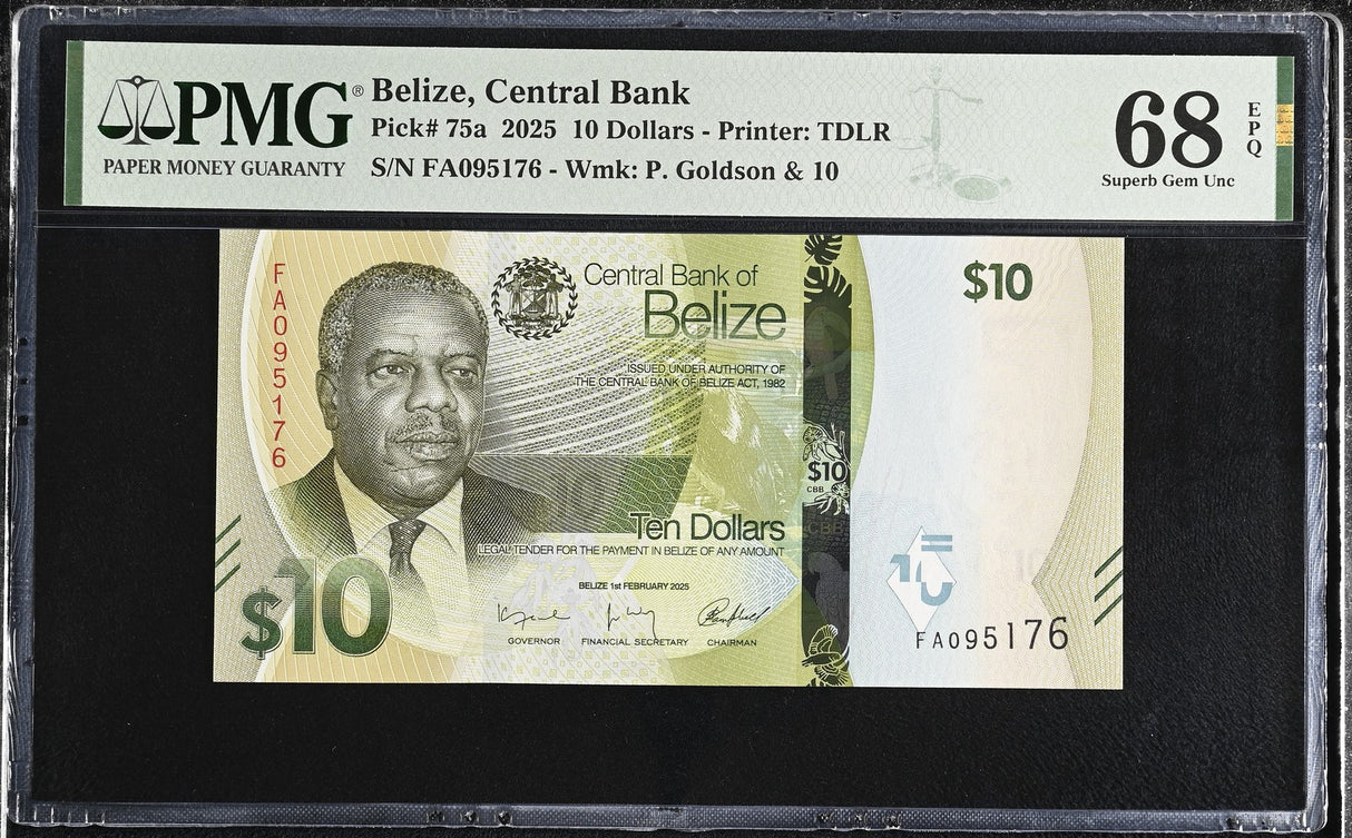 Belize 10 Dollars 2025 P 75 a Superb Gem UNC PMG 68 EPQ