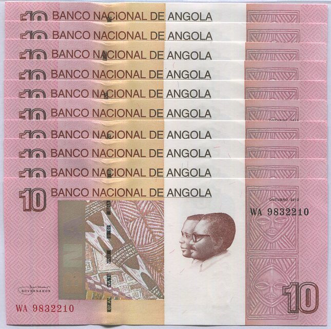 Angola 10 Kwanzas 2012/2017 P 151B UNC LOT 10 PCS 1/10 BUNDLE