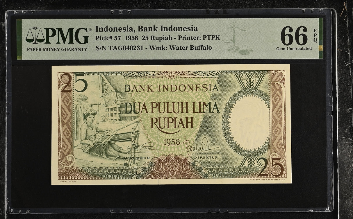 Indonesia 25 Rupiah 1958 P 57 Gem UNC PMG 66 EPQ