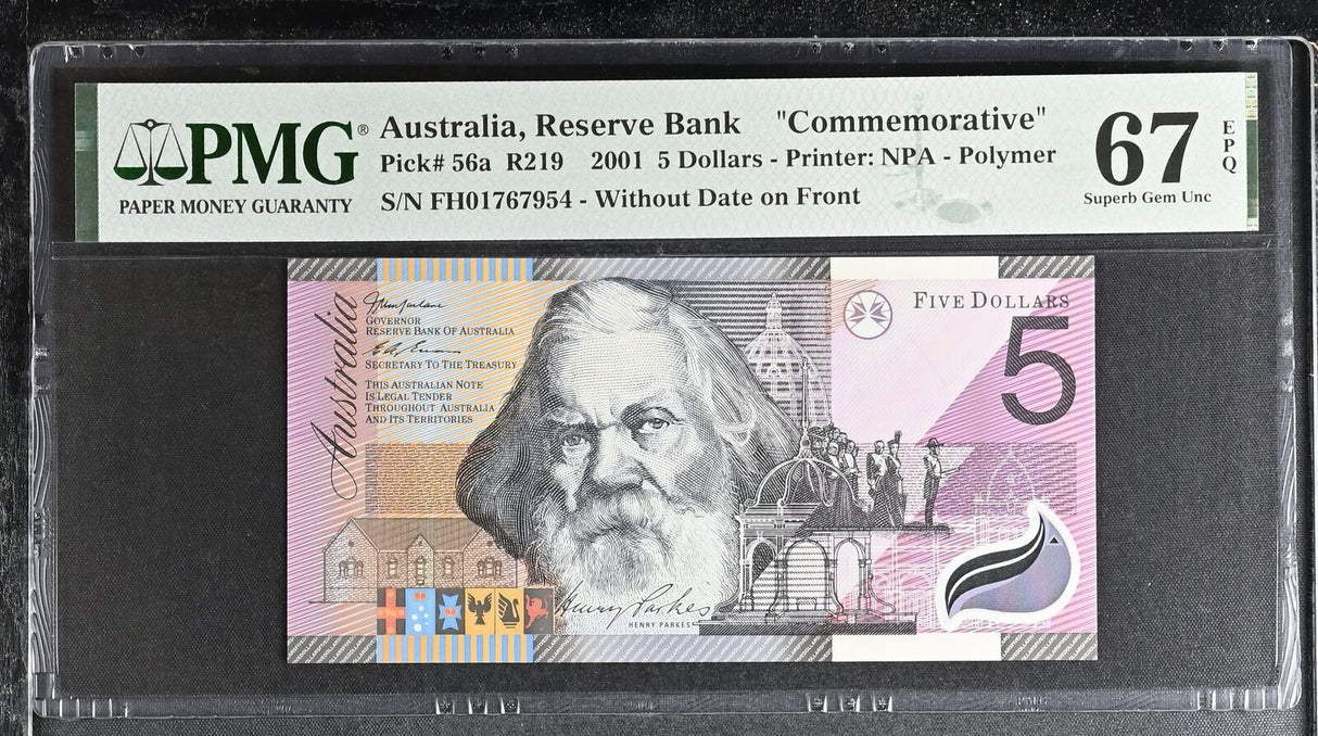 Australia 5 Dollars 2001 P 56 a Polymer Commemorative Superb Gem UNC PMG 67 EPQ