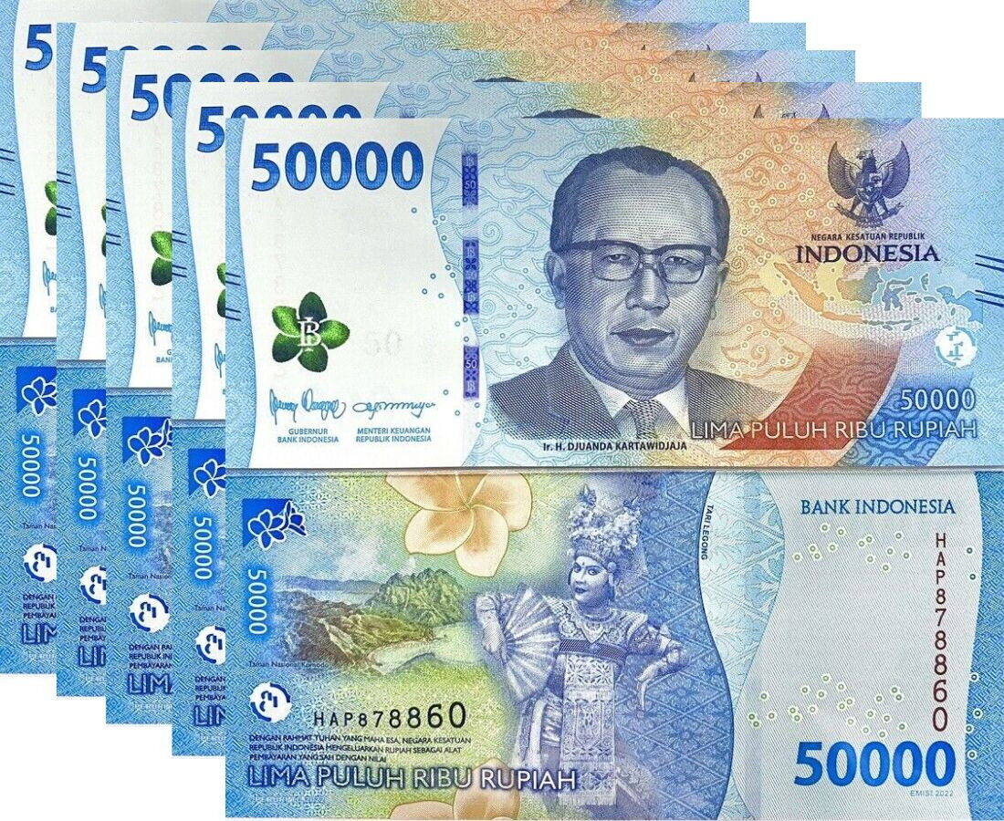 Indonesia 50000 Rupiah 2022 / Random Year P 167 UNC LOT 5 PCS