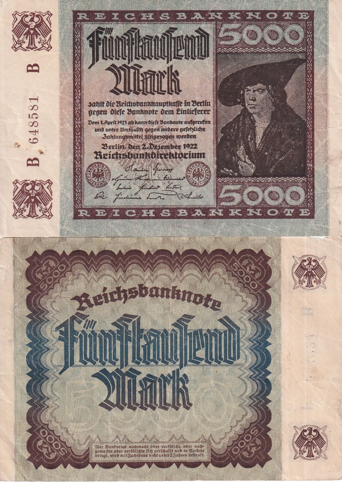 Germany 5000 Mark 1922 P 81 b USED/ Circulated