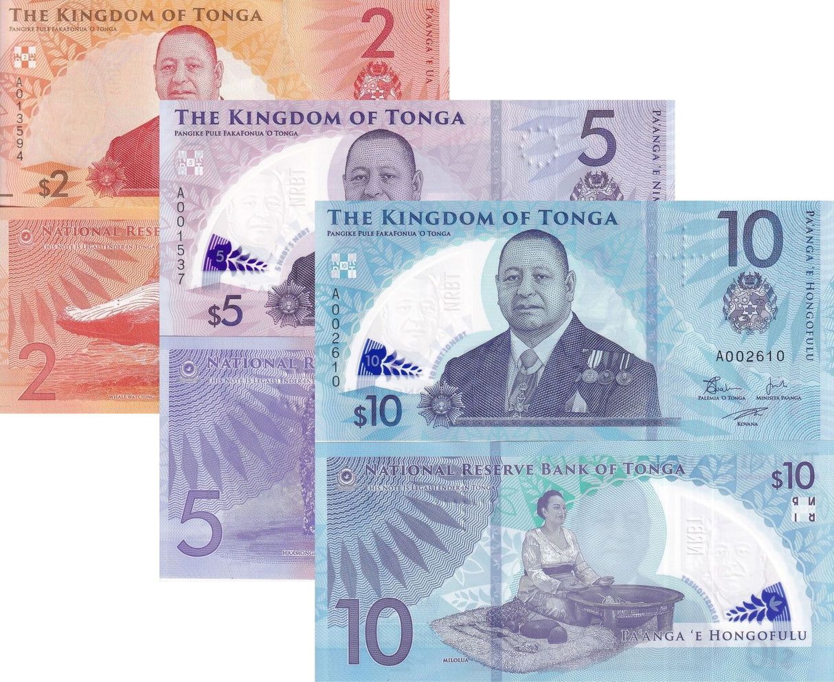 Tonga Set 3 UNC 2 (5 10 Polymer) Pananga 2023 2024 P 50 P 51 P 52