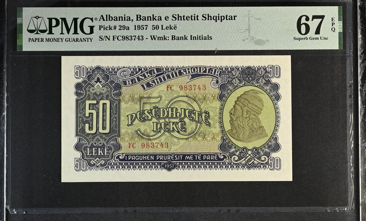 Albania 50 Leke 1957 P 29 a Superb Gem UNC PMG 67 EPQ