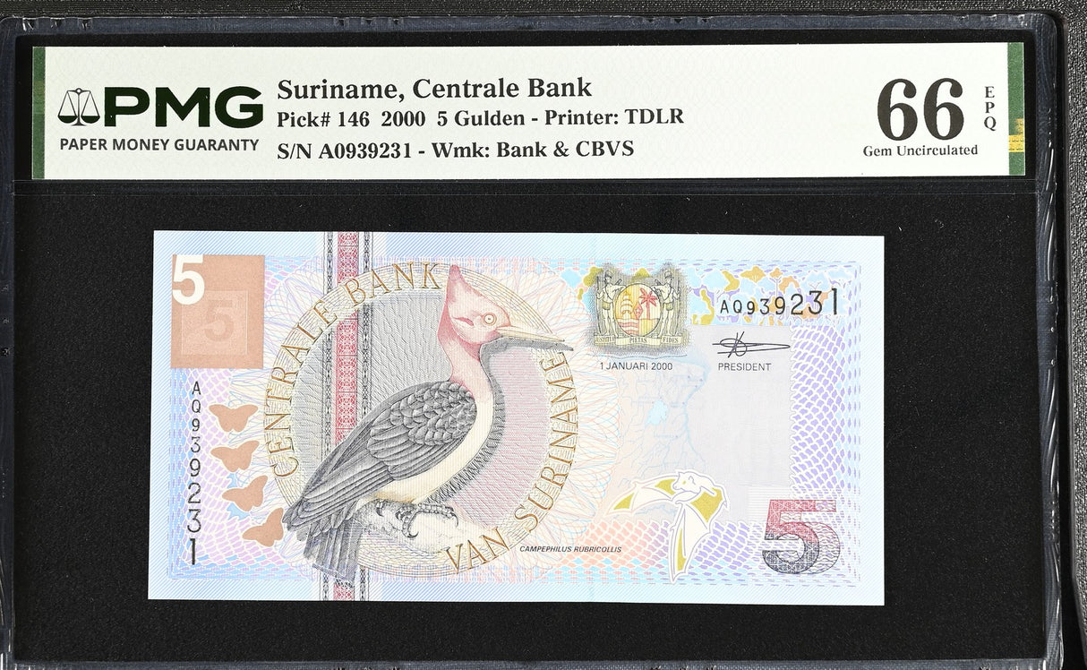 Suriname 5 Gulden 2000 P 146 Gem UNC PMG 66 EPQ