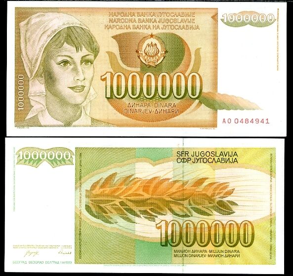 Yugoslavia 1000000 Dinara 1989 P 99 UNC