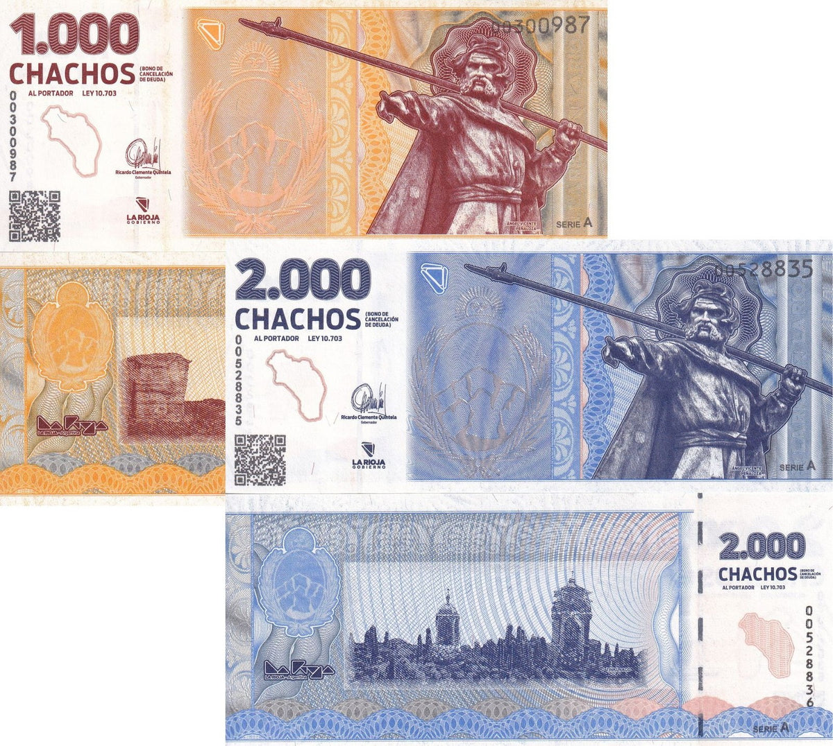Argentina Set 2 Pcs 1000 2000 Chachos La Rioja Emergency 2024 UNC