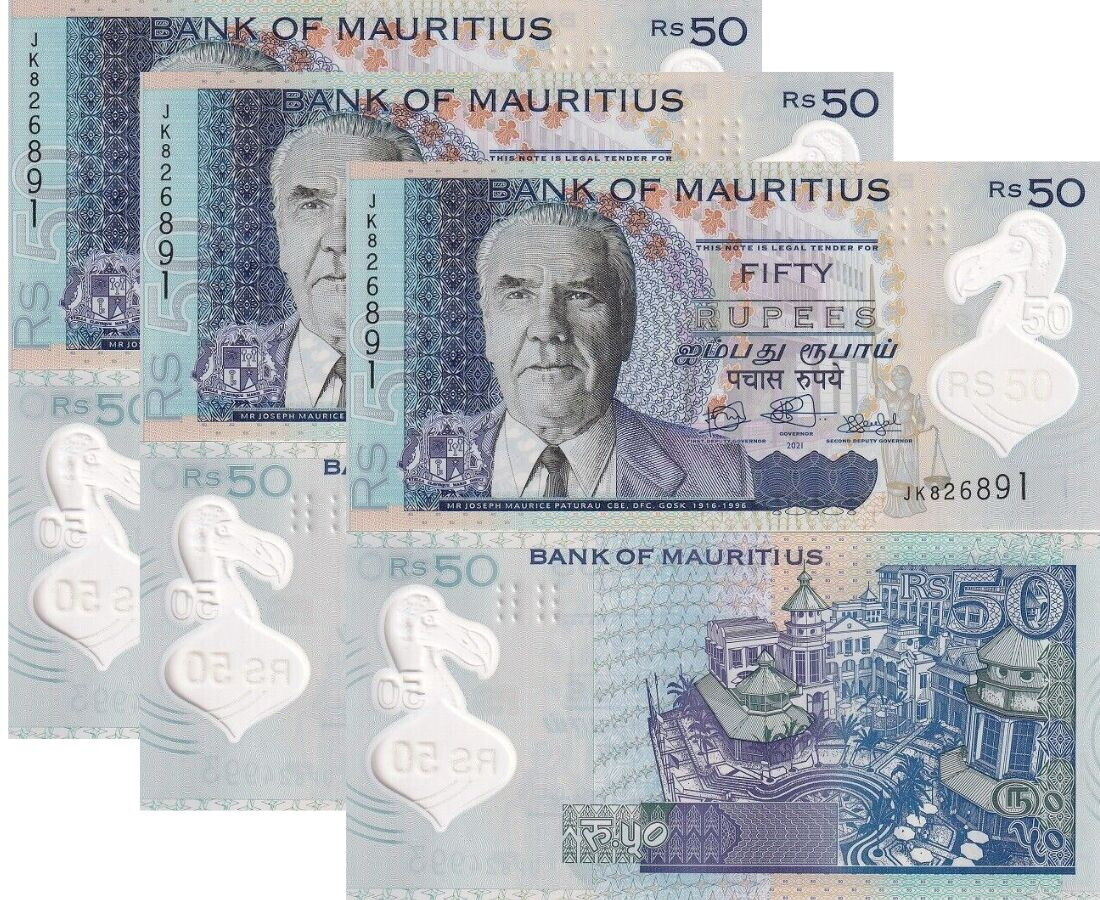 Mauritius 50 Rupees 2021 P 65 NEW Sign Polymer UNC LOT 3 PCS