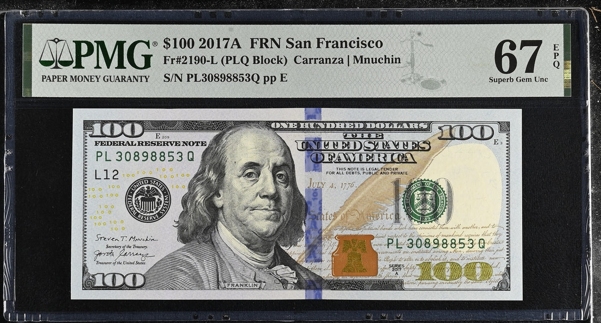United States 100 Dollars USA 2017A P 548 L San Fran Superb Gem UNC PMG 67 EPQ