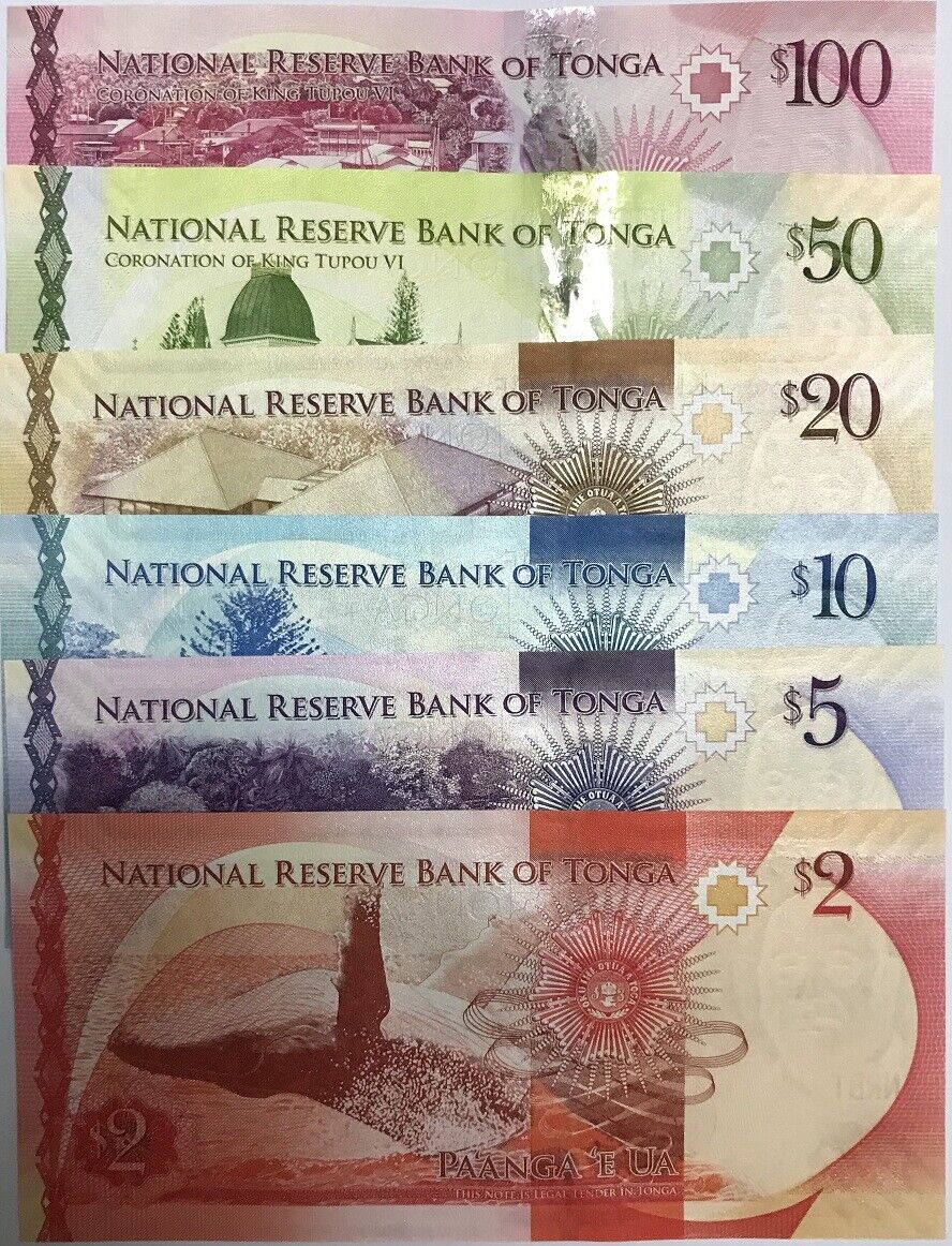 Tonga Set 6 UNC 2 5 10 20 50 100 Pa'anga ND 2015 P 44 45 46 47 48 49 UNC