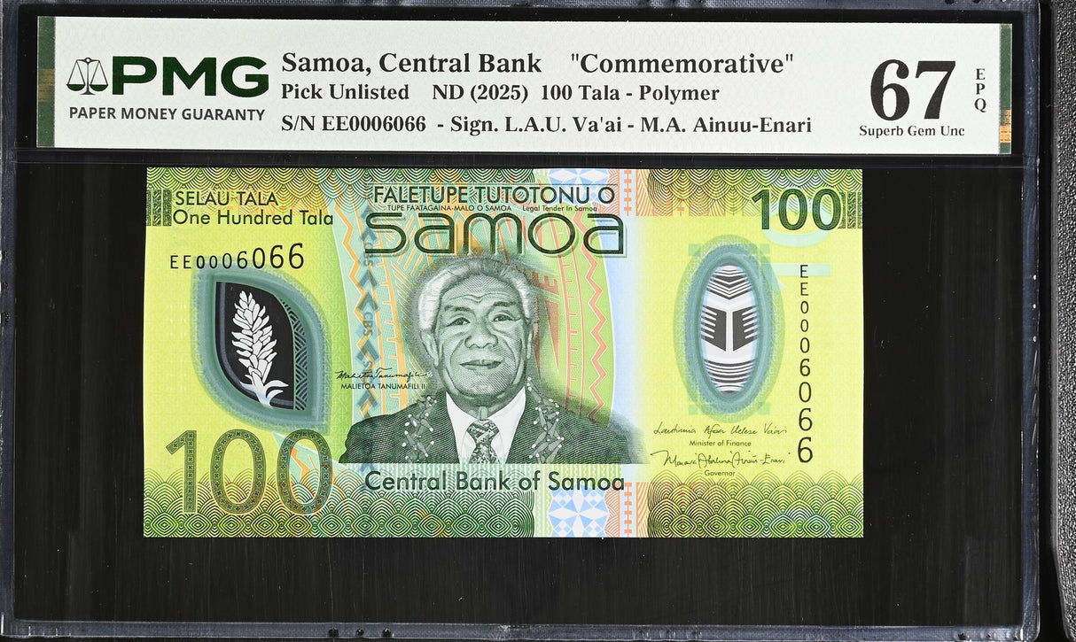 Samoa 100 Tala ND 2025 Polymer #0006066 Commemorative Superb Gem UNC PMG 67 EPQ