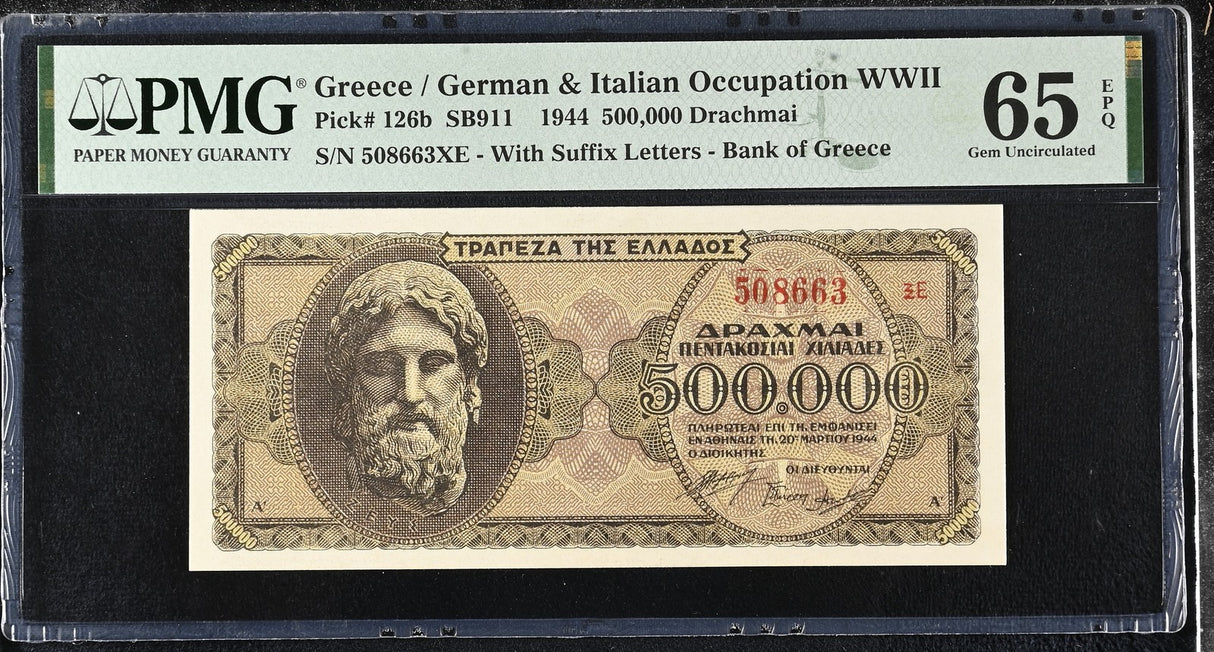 Greece 500000 Drachmai 1944 P 126 b Gem UNC PMG 65 EPQ