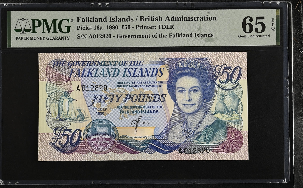 Falkland Islands 50 Pounds 1990 P 16 a Gem UNC PMG 65 EPQ