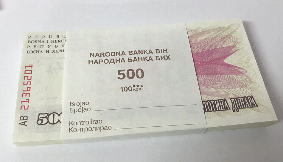 Bosnia 500 Dinara 1992 P 14 UNC Lot 100 Pcs 1 Bundle