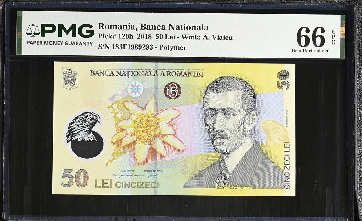 Romania 50 Lei 2018 P 120 h Polymer Gem UNC PMG 66 EPQ