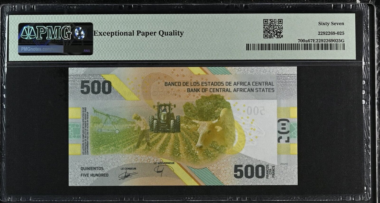 Central African Set 5; 500-10000 francs 2022 P 700-704 Superb Gem UNC PMG 67 EPQ