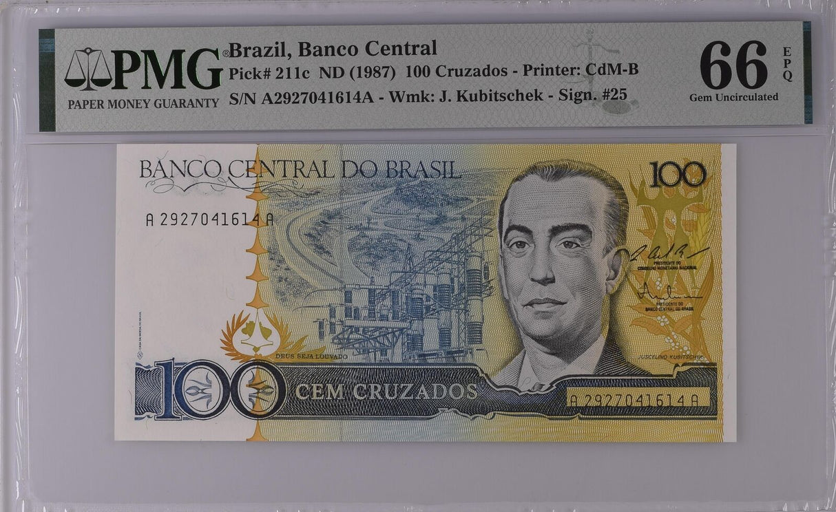 Brazil 100 Cruzados ND 1987 P 211 c GEM UNC PMG 66 EPQ