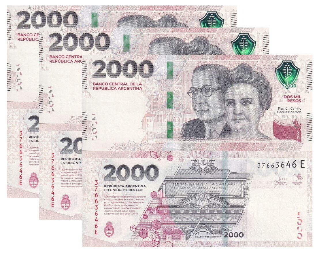 Argentina 2000 Pesos 2023 Comm. P 368 b New Security UNC LOT 3 Pcs