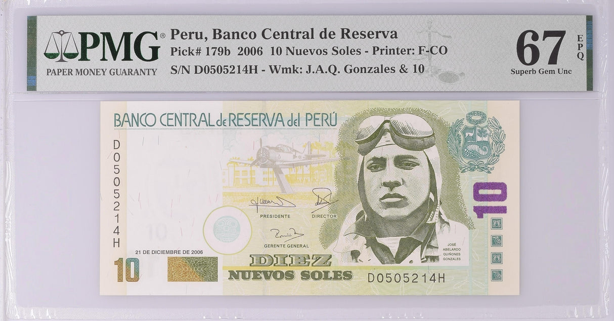 Peru 10 Nuevos Soles 2006 P 179 b Superb Gem UNC PMG 67 EPQ