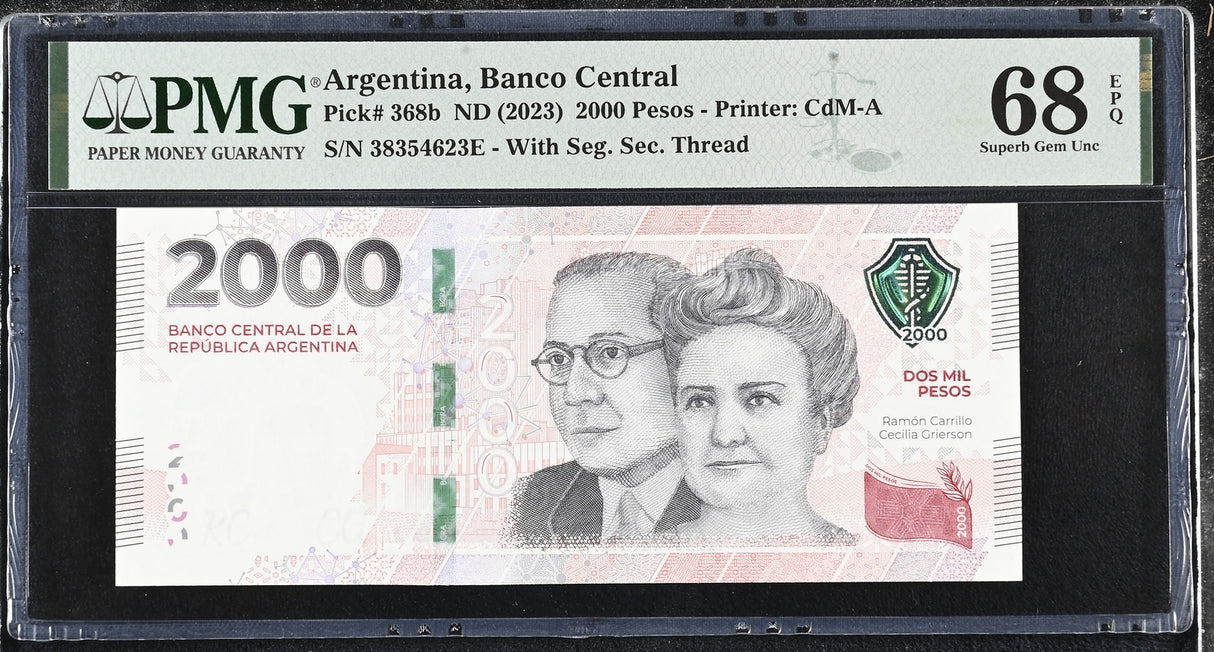 Argentina 2000 Pesos ND 2023 P 368 b Superb Gem UNC PMG 68 EPQ TOP POP