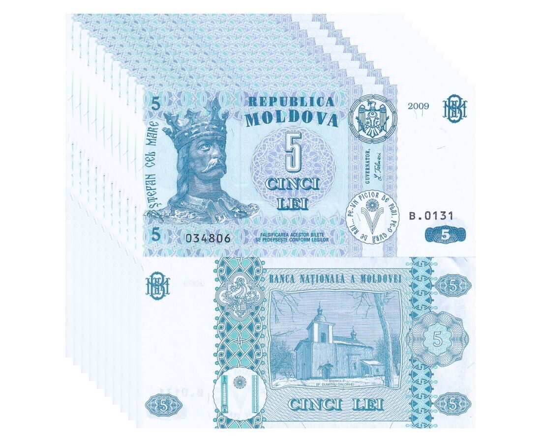 Moldova 5 Lei 2009 P 9 f UNC LOT 10 PCS