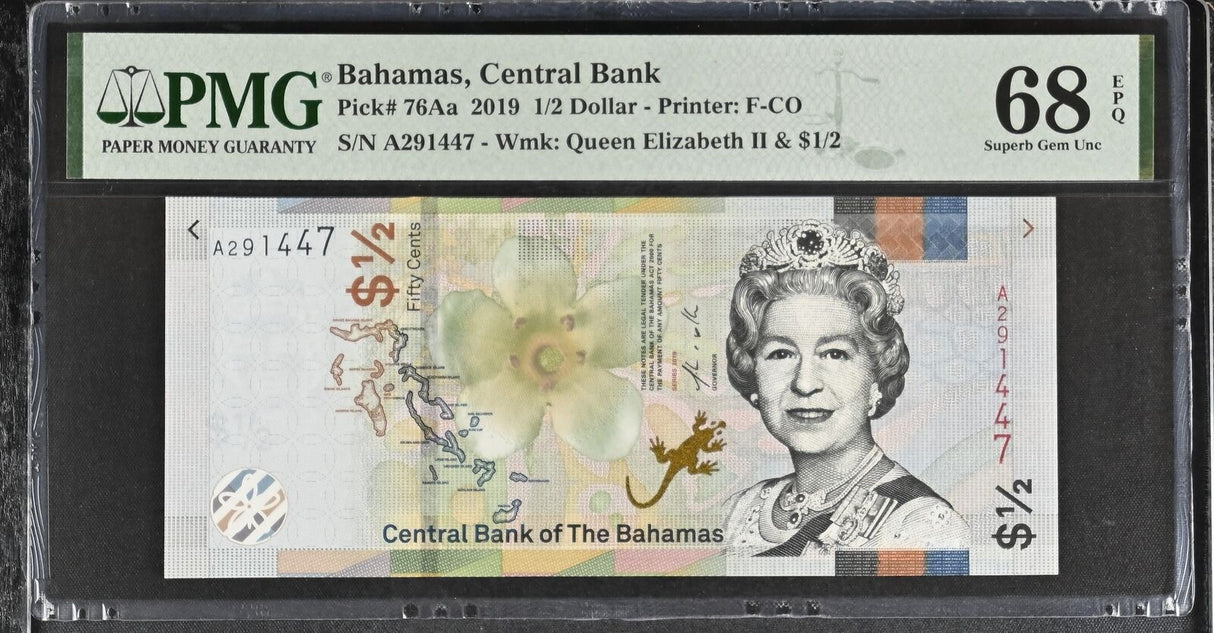 Bahamas 1/2 Dollar 2019 P 76Aa Superb Gem UNC PMG 68 EPQ