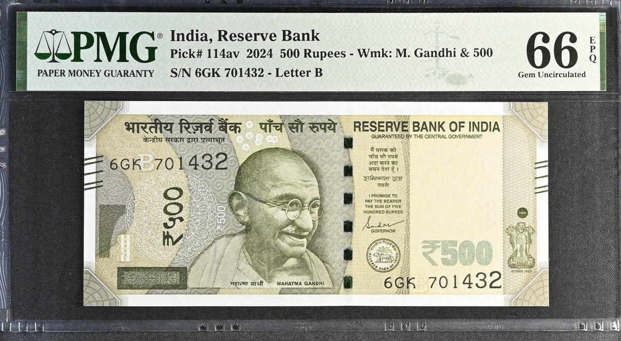 India 500 Rupees 2024 P 114 av Gem UNC PMG 66 EPQ