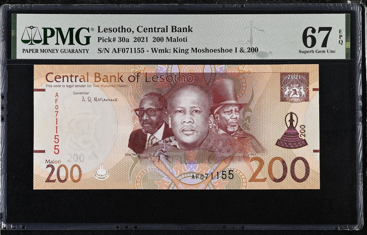 Lesotho 200 Maloti 2021 P 30 a Superb Gem UNC PMG 67 EPQ