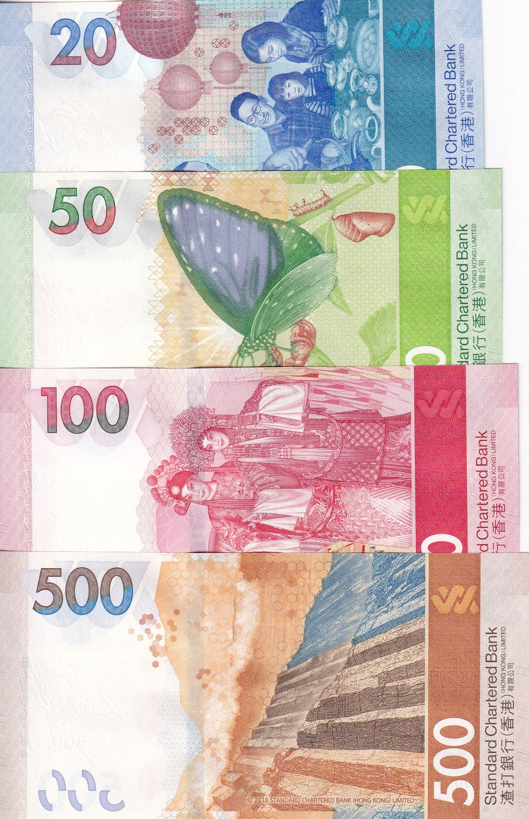 Hong Kong Set 4 UNC 20 50 100 500 Dollars Random Years P 302 303 304 305 SCB