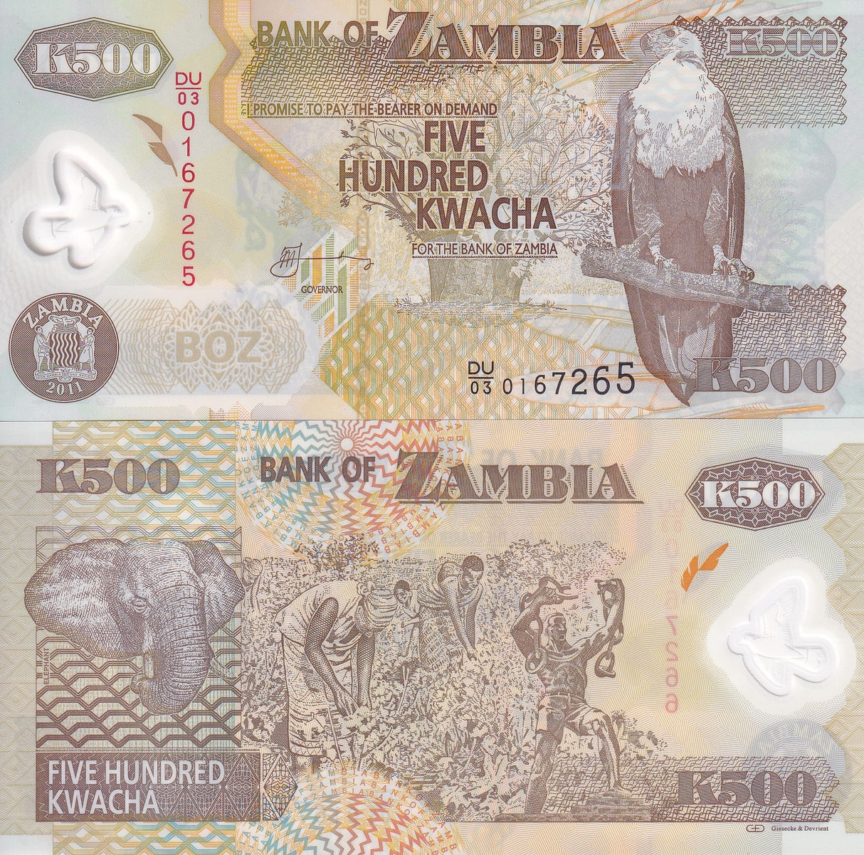 Zambia 500 Kwacha 2011 P 43 h Polymer UNC
