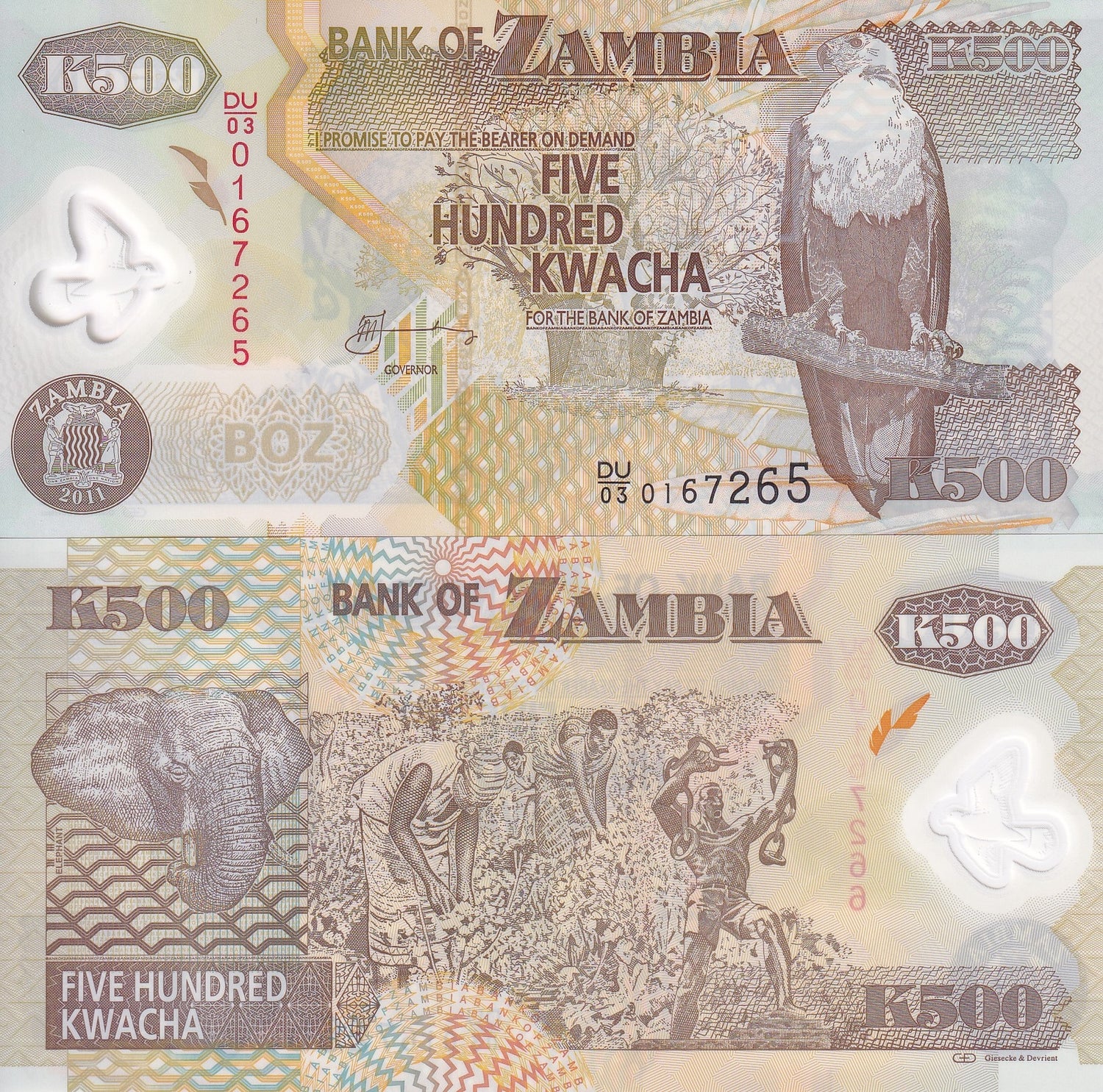 Zambia 500 Kwacha 2011 P 43 h Polymer UNC