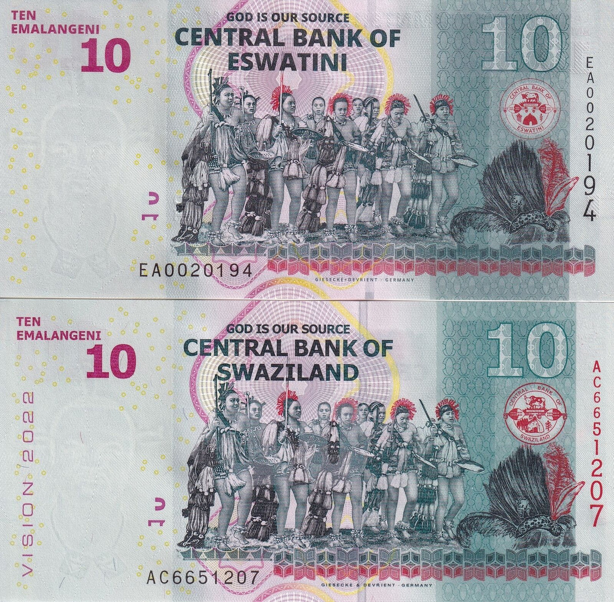 Eswatini Set 2 PCS of 10 Emalangeni Swaziland 2015 2024 P 41 P NEW Design UNC