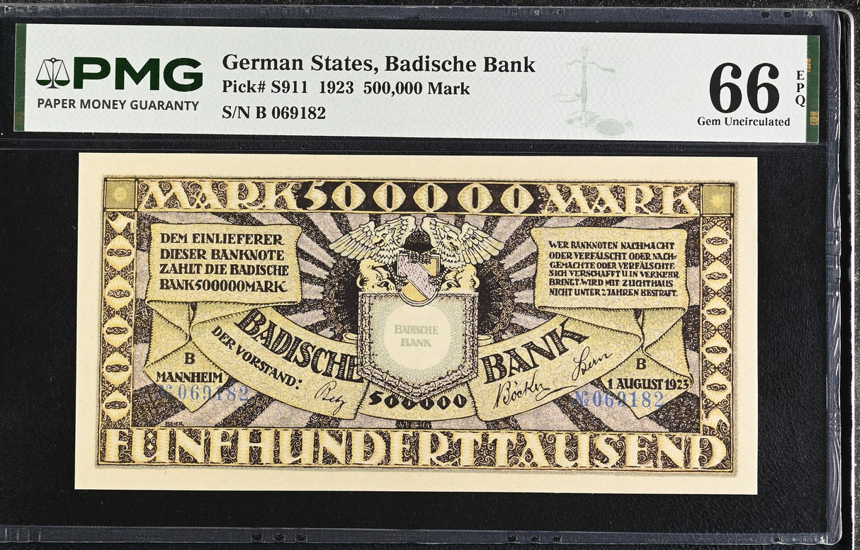 Germany 500000 Mark 1923 P S911 Gem UNC PMG 66 EPQ
