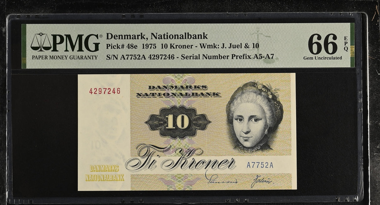 Denmark 10 Kroner 1975 P 48 e Gem UNC PMG 66 EPQ