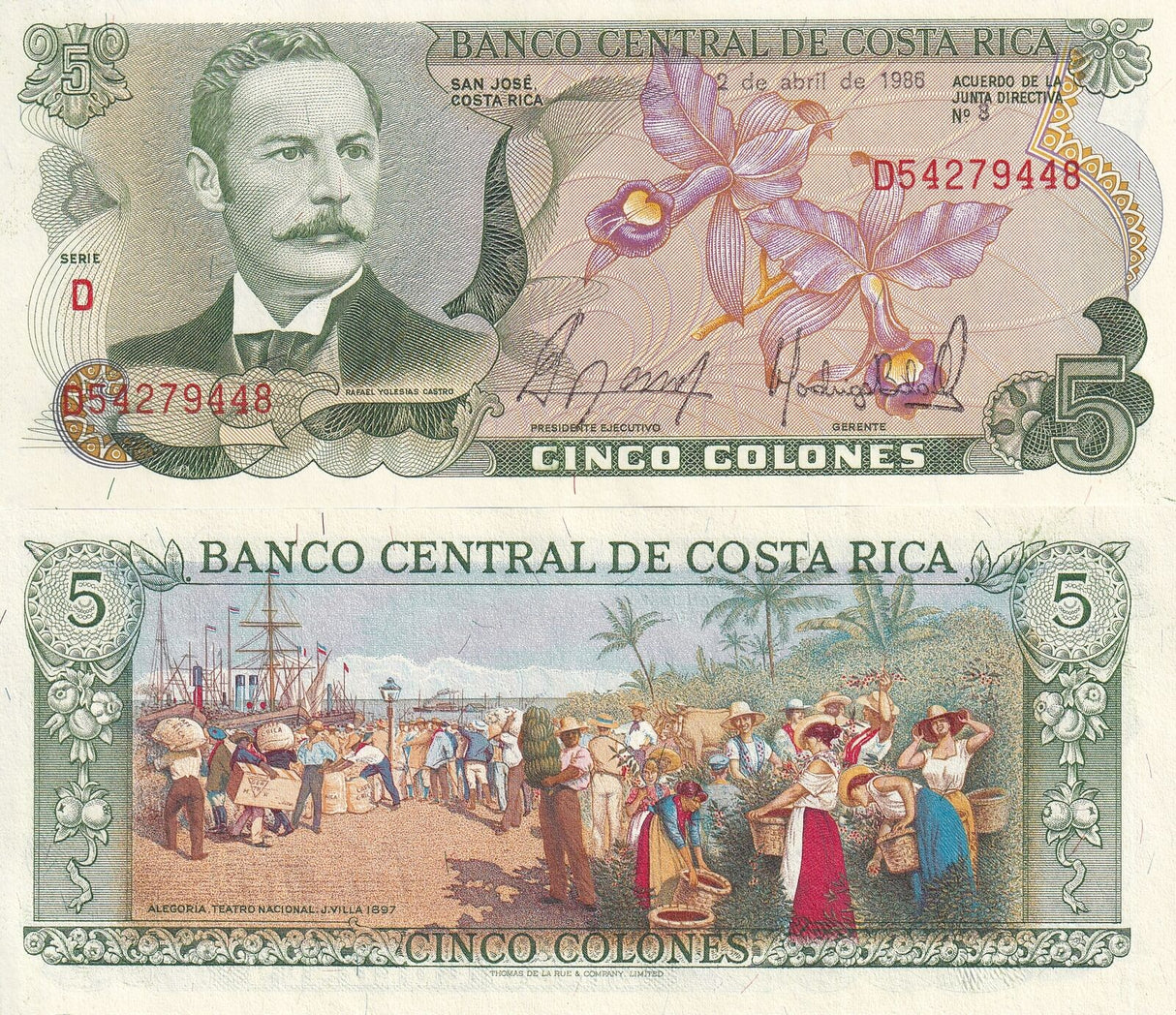 Costa Rica 5 Colones 1986 P 236 d UNC