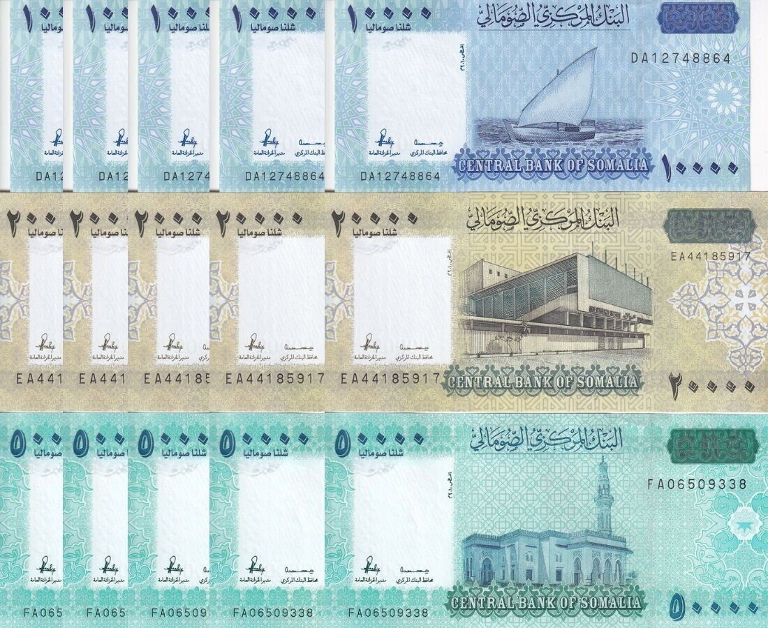 Somalia Set 3 UNC 10000 20000 50000 2010 2023 2024 P 41 42 43 Lot 5 Sets 15 Pcs