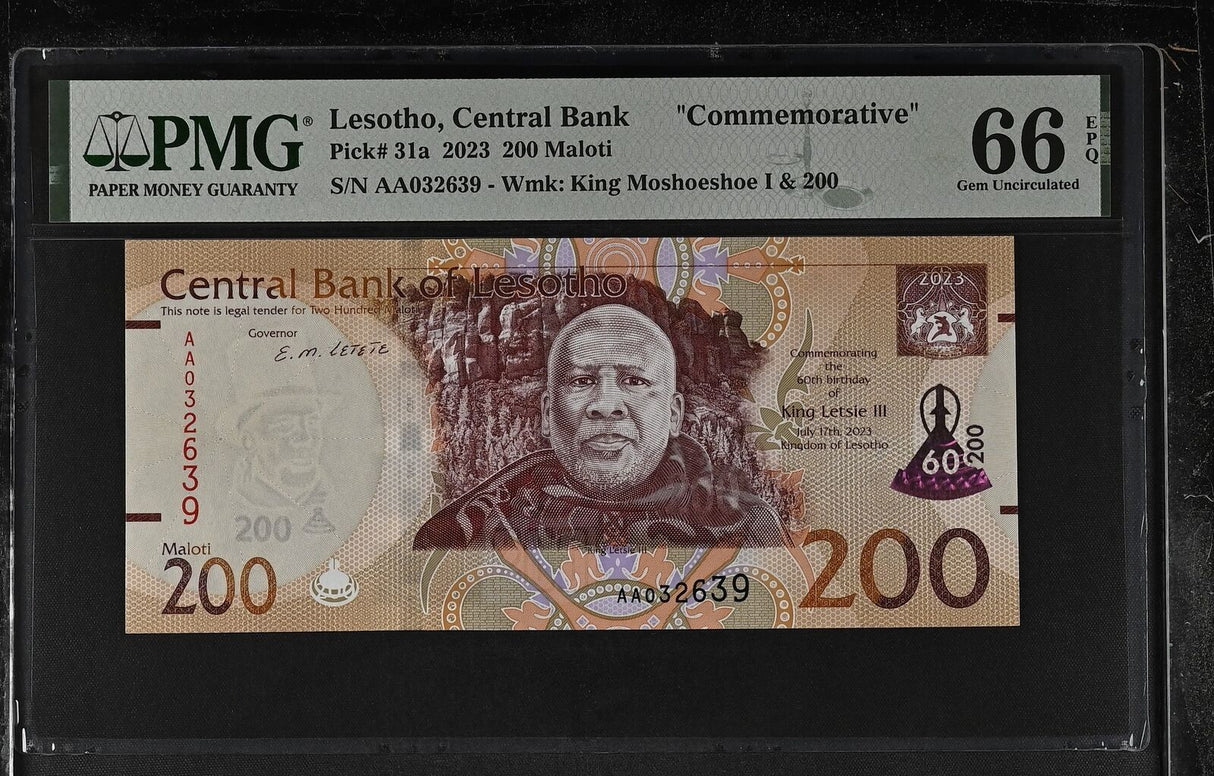 Lesotho 200 Maloti 2023 P 31 a Commemorative Gem UNC PMG 66 EPQ