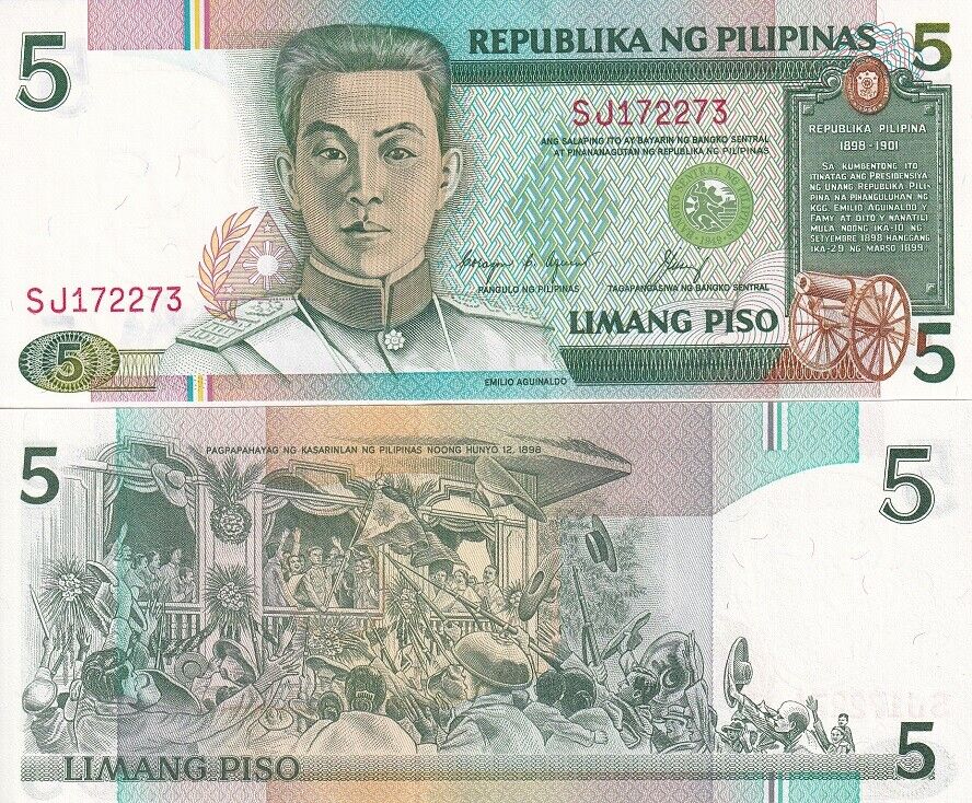 Philippines 5 Piso ND 1985-1994 P 168 d UNC LOT 5 PCS